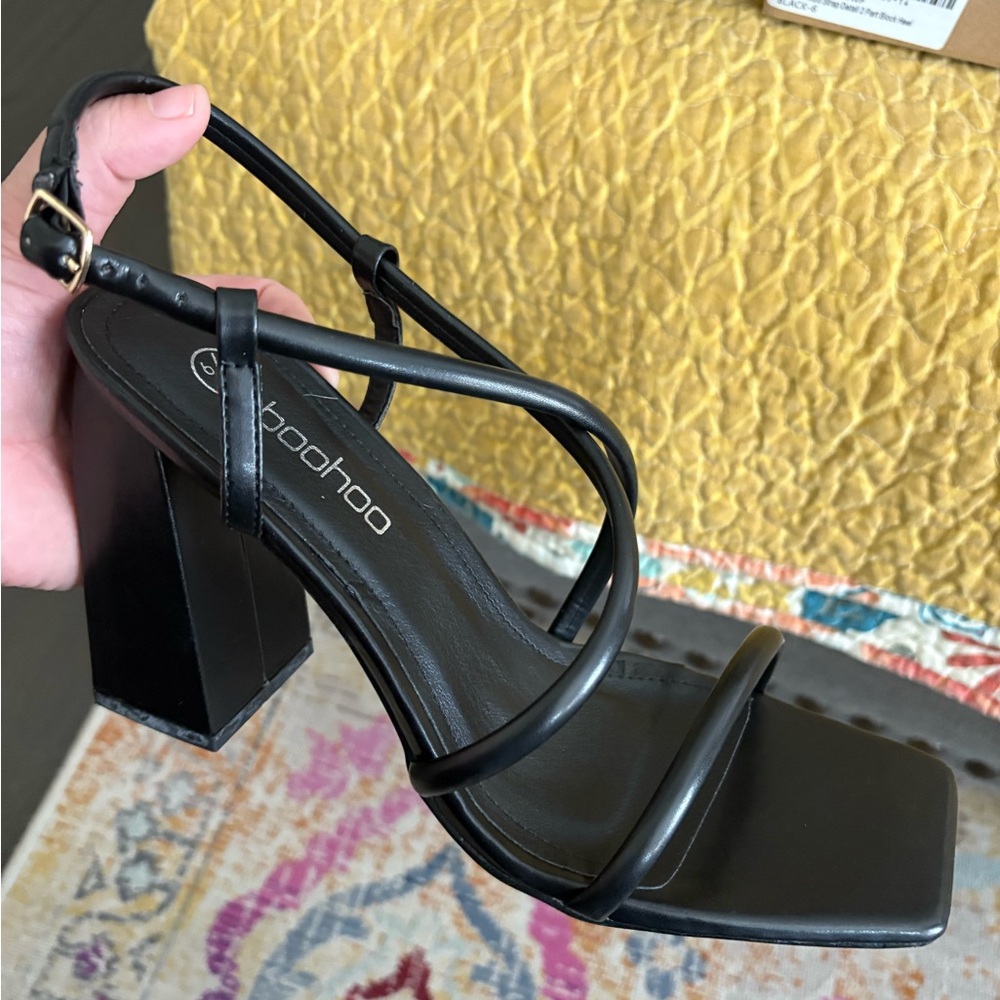 Boohoo Black Block Heel Strappy Heels